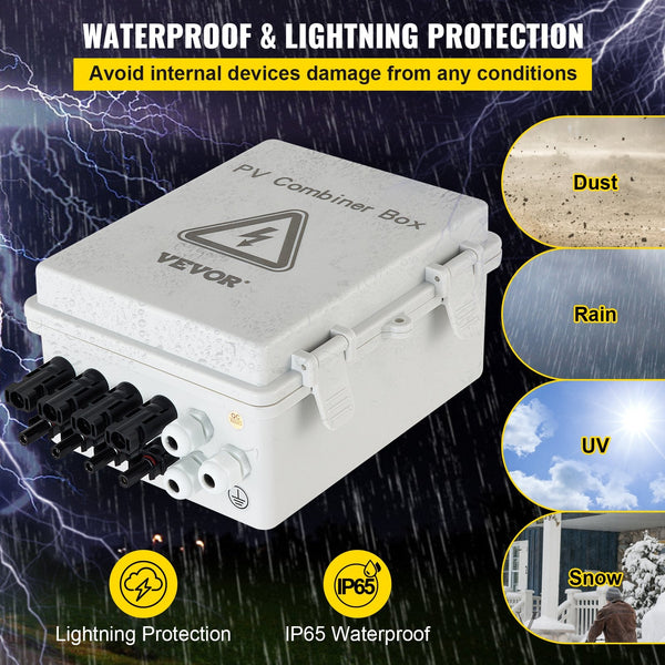 Pv Combiner Box 4 String With 15A Rated Current Fuse 63A Circuit Breaker Lightning Arreste Connector For On/Off Grid Solar Panel System Ip65 Circuit B