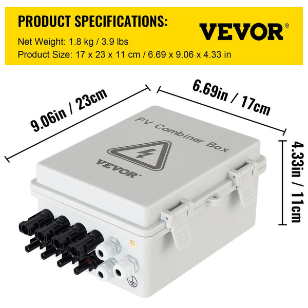 Pv Combiner Box 4 String With 15A Rated Current Fuse 63A Circuit Breaker Lightning Arreste Connector For On/Off Grid Solar Panel System Ip65 Circuit B