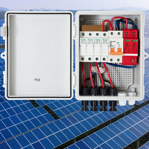 Pv Combiner Box 4 String With 15A Rated Current Fuse 63A Circuit Breaker Lightning Arreste Connector For On/Off Grid Solar Panel System Ip65 Circuit B