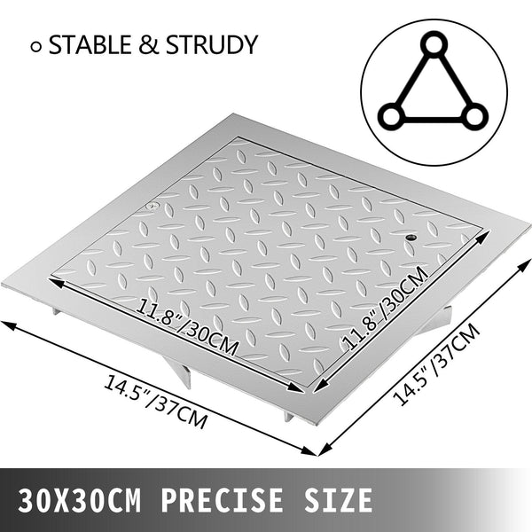Vevor Recessed Manhole Cover 11.8""X11.8"" Clear Opening Galvanized Steel Drain Overall Size 14.5""X14.5"" Sealed Square And Frame Hole Lid Inspection