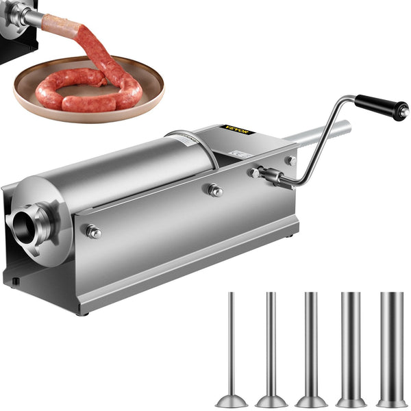 Vevor Manual Sausage Stuffer 5 L / 11 Lbs Horizontal Machine Dual Speed Meat Made Of Food Grade 304 Stainless Steel Includes Stuffing Tubes For Home K