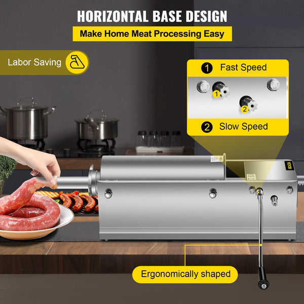 Vevor Manual Sausage Stuffer 5 L / 11 Lbs Horizontal Machine Dual Speed Meat Made Of Food Grade 304 Stainless Steel Includes Stuffing Tubes For Home K