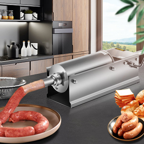 Vevor Manual Sausage Stuffer 5 L / 11 Lbs Horizontal Machine Dual Speed Meat Made Of Food Grade 304 Stainless Steel Includes Stuffing Tubes For Home K