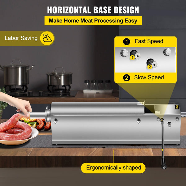 Vevor Manual Sausage Stuffer 7 L / 15 Lbs Horizontal Machine Dual Speed Meat Made Of Food Grade 304 Stainless Steel Includes Stuffing Tubes For Home K