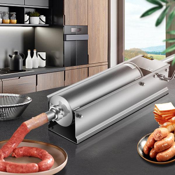 Vevor Manual Sausage Stuffer 7 L / 15 Lbs Horizontal Machine Dual Speed Meat Made Of Food Grade 304 Stainless Steel Includes Stuffing Tubes For Home K