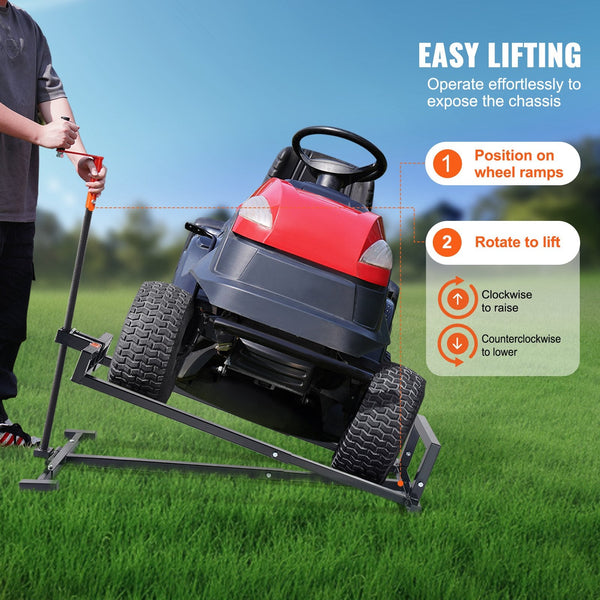 Ride On Lawn Mower Lift Jack 880 Lbs Weight Capacity Telescopic Maintenance With Crank Handle & Power Tool Foldable Tractor Lifter For Mowers And Gard