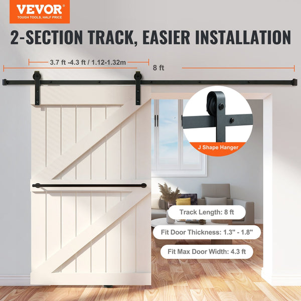 Vevor 8Ft Sliding Barn Door Hardware Closet Track Kit For Single J Hanger Sliding Door Hardware