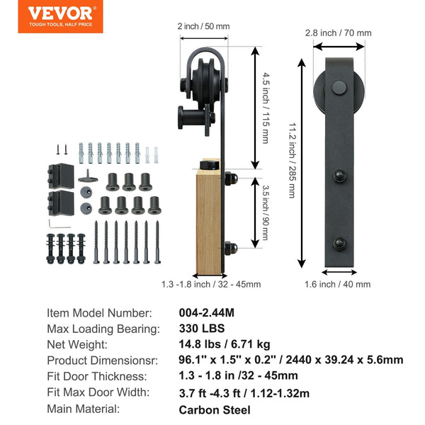 Vevor 8Ft Sliding Barn Door Hardware Closet Track Kit For Single J Hanger Sliding Door Hardware