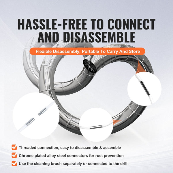 Vevor 15.24M Dryer Vent Cleaner Kit 37 Pieces Duct Cleaning Brush Reinforced Nylon Tools Lint Remover With Flexible Trap Clamp Connectors Cleaning Bru