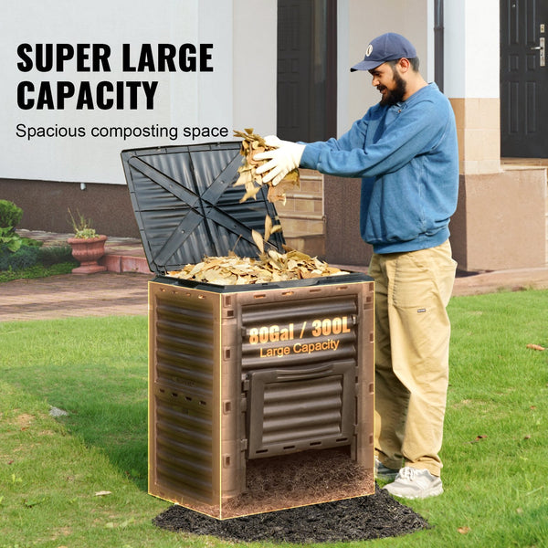 Vevor Garden Compost Bin 300 L Bpa Free Composter Large Capacity Outdoor Composting With Top Lid And Bottom Door Easy Assembling Lightweight Fast Crea