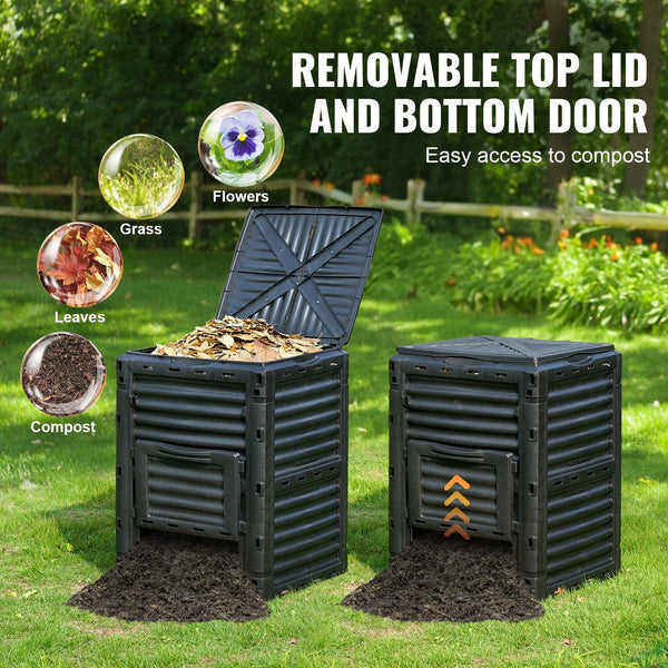 Vevor Garden Compost Bin 300 L Bpa Free Composter Large Capacity Outdoor Composting With Top Lid And Bottom Door Easy Assembling Lightweight Fast Crea