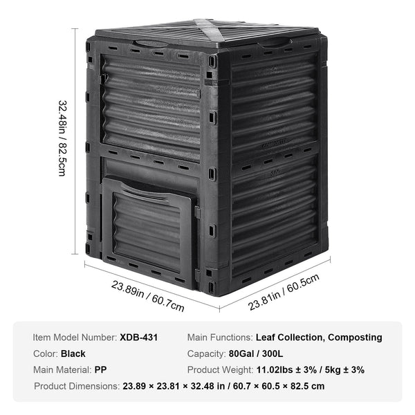 Vevor Garden Compost Bin 300 L Bpa Free Composter Large Capacity Outdoor Composting With Top Lid And Bottom Door Easy Assembling Lightweight Fast Crea