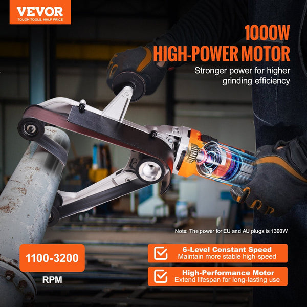 Pipe Tube Polisher Sander 1300W Belt With 6 Variable Speeds 1100 3200Rpm Professional Grinding Machine 3Pcs Sanding Belts For Burnishing Finishing Rus