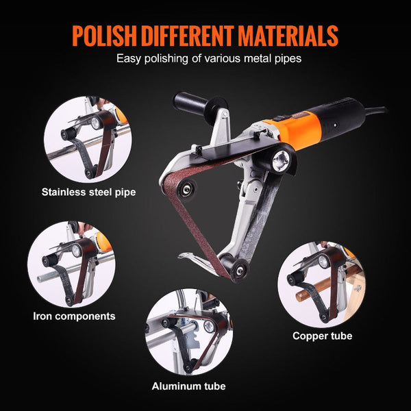 Pipe Tube Polisher Sander 1300W Belt With 6 Variable Speeds 1100 3200Rpm Professional Grinding Machine 3Pcs Sanding Belts For Burnishing Finishing Rus