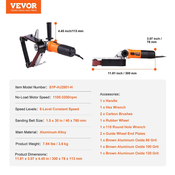 Pipe Tube Polisher Sander 1300W Belt With 6 Variable Speeds 1100 3200Rpm Professional Grinding Machine 3Pcs Sanding Belts For Burnishing Finishing Rus
