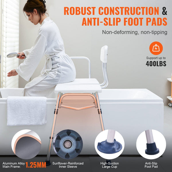 Vevor Tub Transfer Bench Bathtub Shower Seat For Senior Height Adjustable 400Lbs Dressing & Grooming Aids