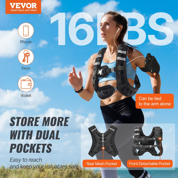 Weighted Vest 16 Lbs With Reflective Stripe Adjustable Buckle Body For Men Women Workout Equipment Strength Training Running Jogging Fitness And Loss