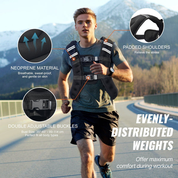Weighted Vest 16 Lbs With Reflective Stripe Adjustable Buckle Body For Men Women Workout Equipment Strength Training Running Jogging Fitness And Loss