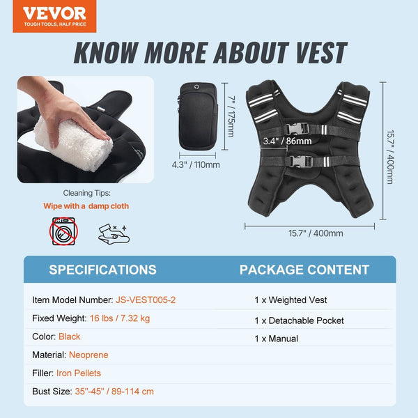 Weighted Vest 16 Lbs With Reflective Stripe Adjustable Buckle Body For Men Women Workout Equipment Strength Training Running Jogging Fitness And Loss