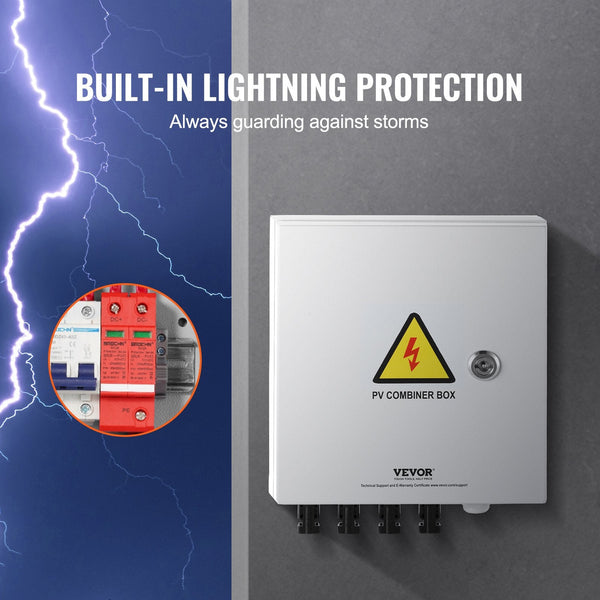 Pv Combiner Box 4 String Solar With 15A Rated Current Fuse 63A Circuit Breaker Lightning Arrester And Connector Steel Case For On / Off Grid Panel Sys