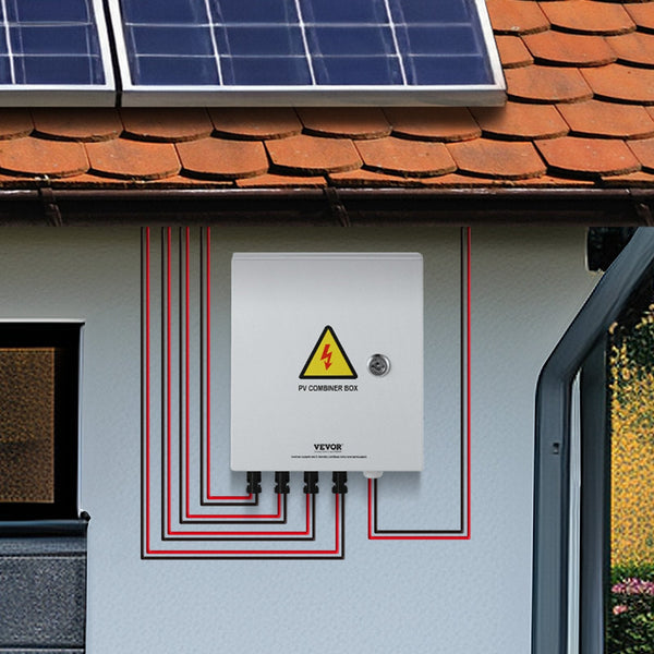 Pv Combiner Box 4 String Solar With 15A Rated Current Fuse 63A Circuit Breaker Lightning Arrester And Connector Steel Case For On / Off Grid Panel Sys