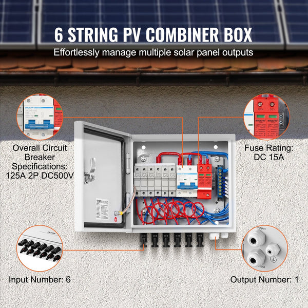 Vevor Solar Pv Combiner Box 6 String 15A For Panel System Steel Case Ip65 Solar Panels & Kits