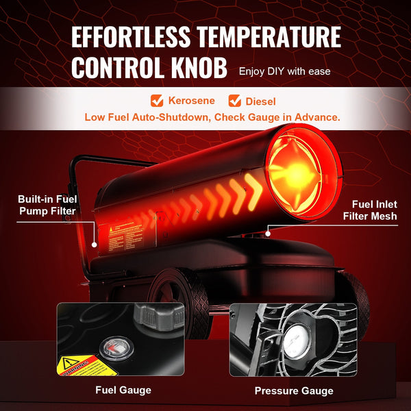 Vevor 100000Btu Kerosene/Diesel Forced Air Torpedo Space Heater With Thermostat Heaters