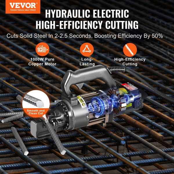 Vevor Electric Hydraulic Rebar Cutter 1000W Portable Cutting Up To 5/8 Inch (4 16Mm) #5 Within 2 Seconds High Power Steel Oil Can Rich Accessoriesblac