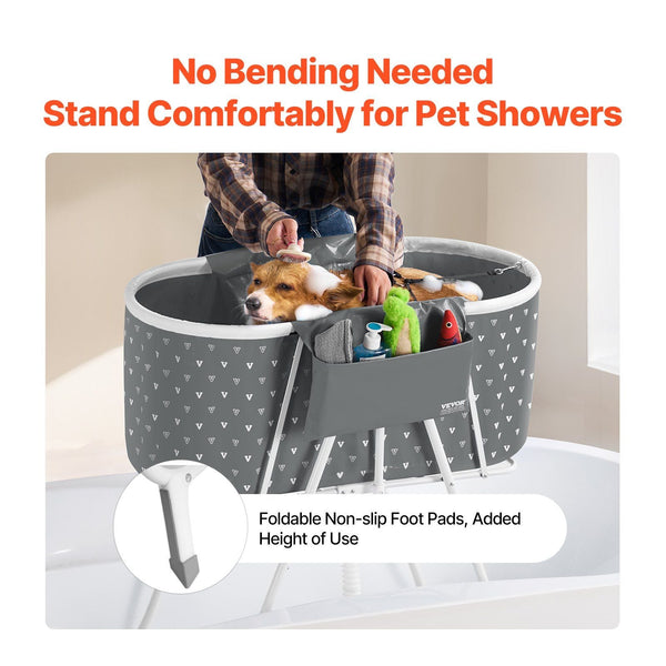 Dog Bathtub Elevated & Foldable Space Saving Pet Shower Station With Efficient Drainage Bathing Tub For Washing Grooming Small And Medium Size Dogs Ca