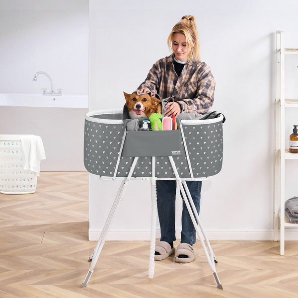 Dog Bathtub Elevated & Foldable Space Saving Pet Shower Station With Efficient Drainage Bathing Tub For Washing Grooming Small And Medium Size Dogs Ca