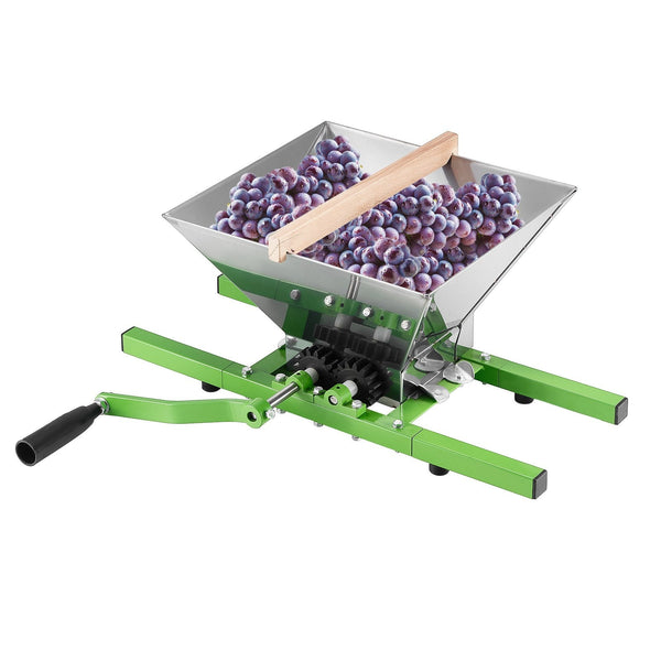 1.8 Gal/7L Fruit And Apple Crusher Large Manual Grinder Stainless Steel Scratter Pulper For Wine Cider Grape Pressing With Roller Handle Kitchen Home