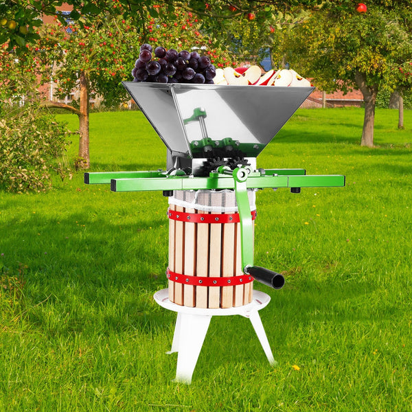 1.8 Gal/7L Fruit And Apple Crusher Large Manual Grinder Stainless Steel Scratter Pulper For Wine Cider Grape Pressing With Roller Handle Kitchen Home