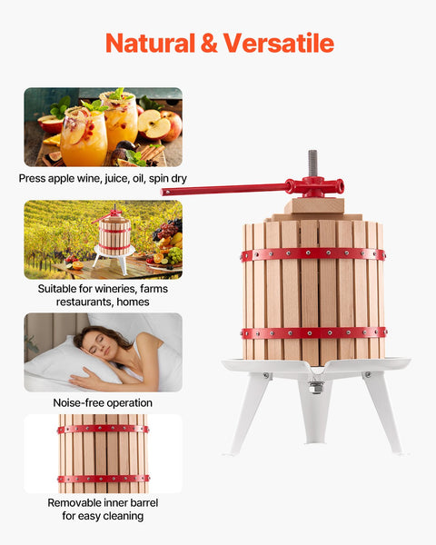 Vevor Fruit Wine Press Manual For Making 3.2 Gal/12L Wood Basket Equipment