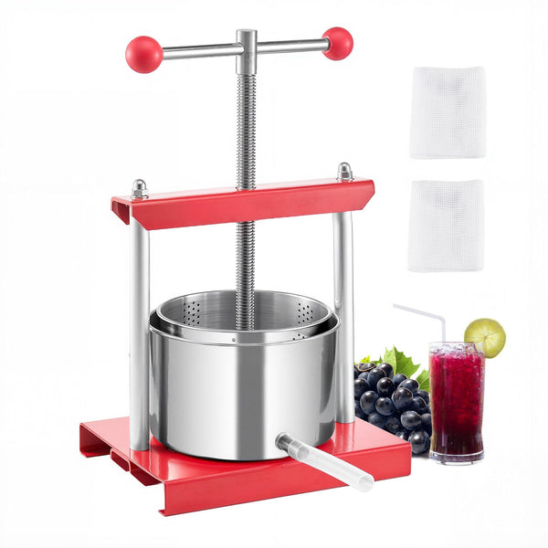0.8 Gal / 3L Fruit Wine Press 2 Stainless Steel Barrels Manual Juice Maker Cider Apple Grape Tincture Honey Olive Oil Making With Handle For Outdoor K