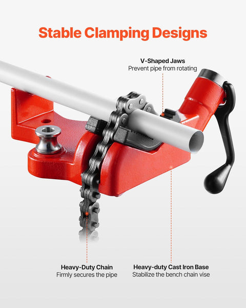 Heavy Duty Pipe Chain Vise 1/4" 6" Capacity 28" Rugged & Cast Iron Base Industrial Grade Clamping Other Pump Parts & Accessories