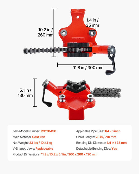 Heavy Duty Pipe Chain Vise 1/4" 6" Capacity 28" Rugged & Cast Iron Base Industrial Grade Clamping Other Pump Parts & Accessories