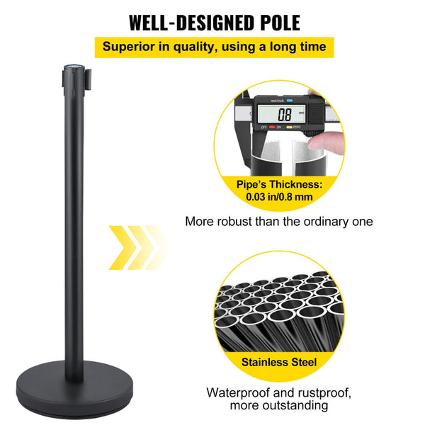 Vevor Crowd Control Stanchion Set 6 Pieces With 6.6 Ft Retractable Belt Black Safety Cones Posts Barriers