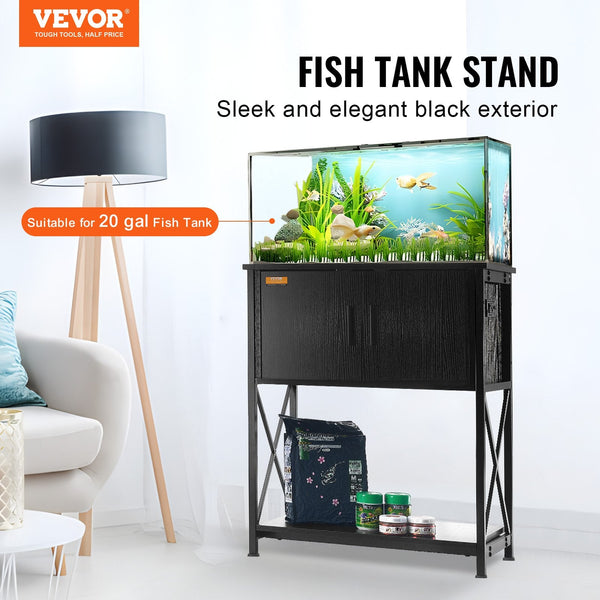 Vevor Aquarium Stand 20 Gallon Fish Tank 25.6 X 16.5 31.9 In Steel And Mdf Turtle 167.6 Lbs Load Capacity Reptile With Storage Cabinet Embedded Power
