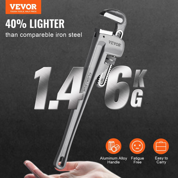 3 Piece Pipe Wrench Set 10" 14" 18" Aluminum Straight Adjustable Plumbing With High Strength Jaw And Ergonomic Handle Hangable Design For Water Pipes