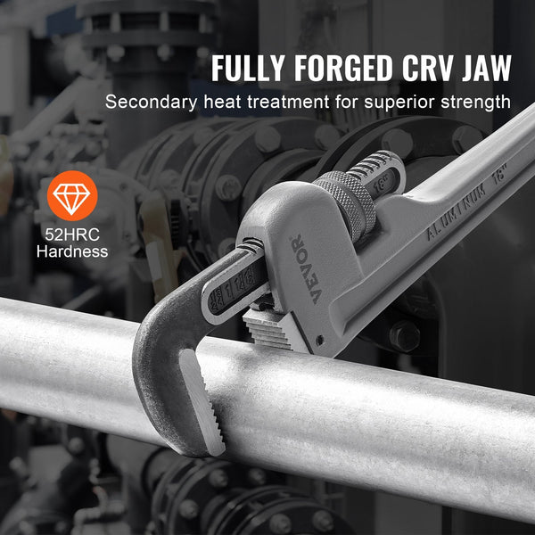 3 Piece Pipe Wrench Set 10" 14" 18" Aluminum Straight Adjustable Plumbing With High Strength Jaw And Ergonomic Handle Hangable Design For Water Pipes