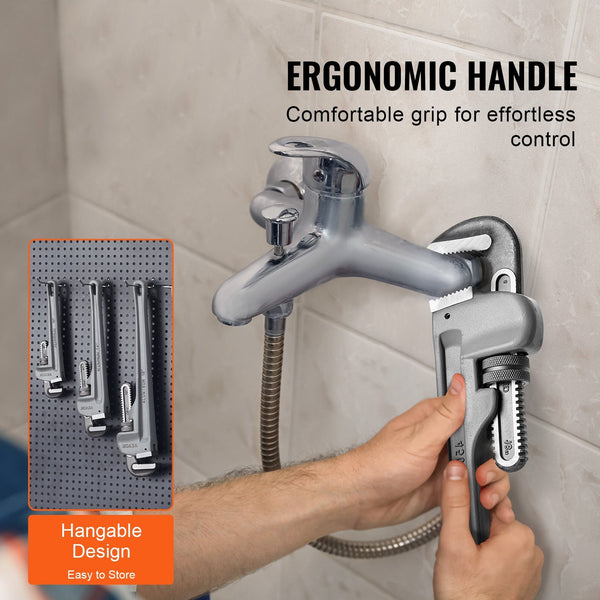 3 Piece Pipe Wrench Set 10" 14" 18" Aluminum Straight Adjustable Plumbing With High Strength Jaw And Ergonomic Handle Hangable Design For Water Pipes