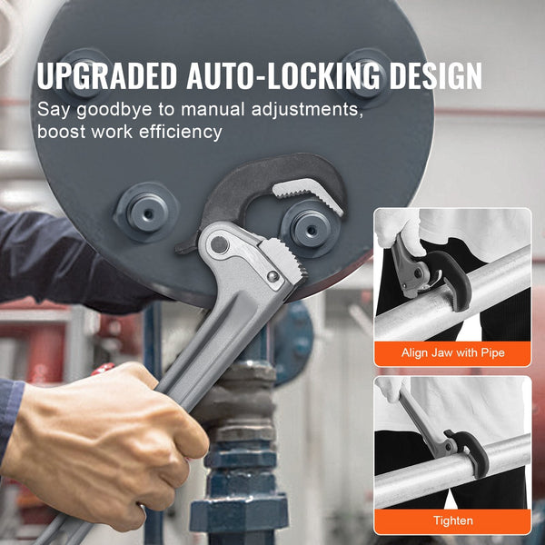 Pipe Wrench 14" Aluminum Straight Automatic Jaw Adjustment Adjustable Plumbing Easy To Carry Ergonomic Handle Hangable Design For Water Pipes Automoti