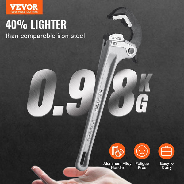 Pipe Wrench 14" Aluminum Straight Automatic Jaw Adjustment Adjustable Plumbing Easy To Carry Ergonomic Handle Hangable Design For Water Pipes Automoti