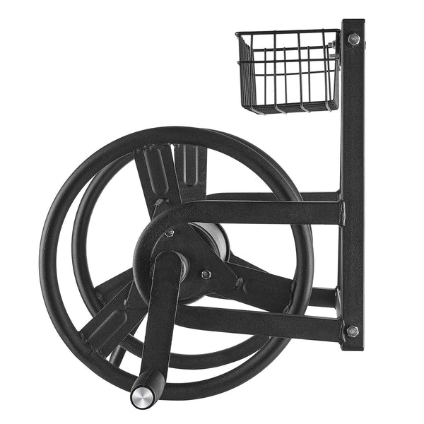 Wall Mounted Garden Hose Reel 125Ft 5/8 In Metal With Basket Hose Reels & Storage