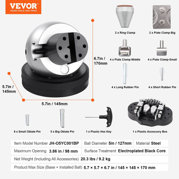 Vevor Engraving Block 5 Inch Ball Vise Setting Jewelry With 34Pcs Attachment And Rubber Base Other Tools