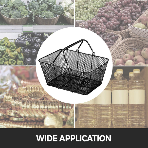 Vevor Shopping Baskets With Handles 12Pcs Black Metal Portable Wire Mesh Set For Supermarkets Retail Stores Grocery Shopping Trolleys Baskets