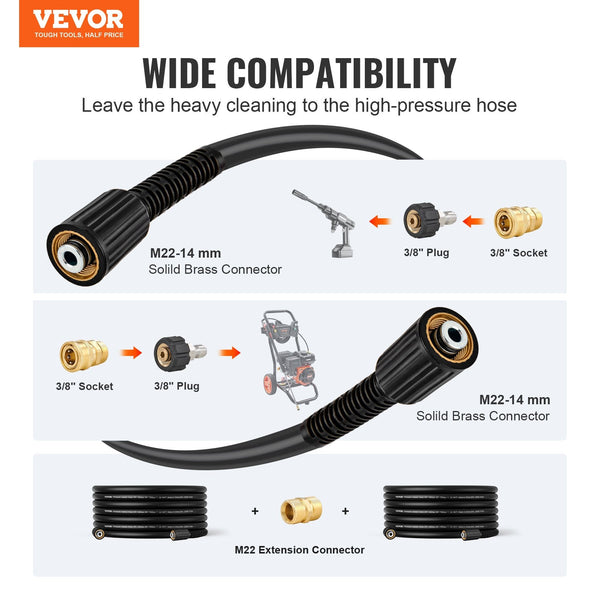 Vevor 50 Ft 3600 Psi High Pressure Power Washer Hose 1/4" Quick Connection Pressure Washers