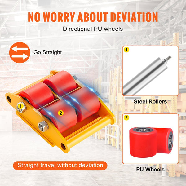 4Pcs Machinery Skate Dolly 17637Lbs/8T Industrial Mover Heavy Duty Carbon Steel Moving With Pu Wheels And 360 Rotation Non Slip Cap For Warehouse Work
