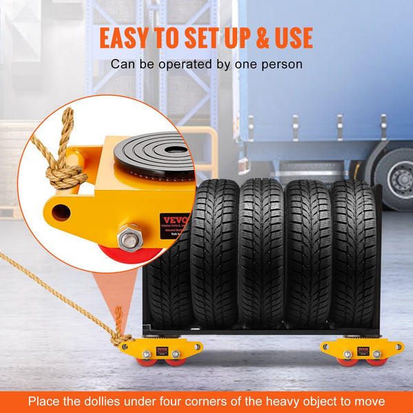 4Pcs Machinery Skate Dolly 17637Lbs/8T Industrial Mover Heavy Duty Carbon Steel Moving With Pu Wheels And 360 Rotation Non Slip Cap For Warehouse Work