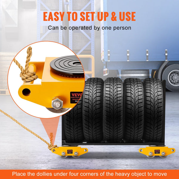 4Pcs Machinery Skate Dolly Mover 26455Lbs/12T Carbon Steel Wheels Workshop Dollies